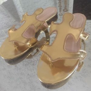 Charlotte Olympia Atlantic gold anchor flat sandals 7.5